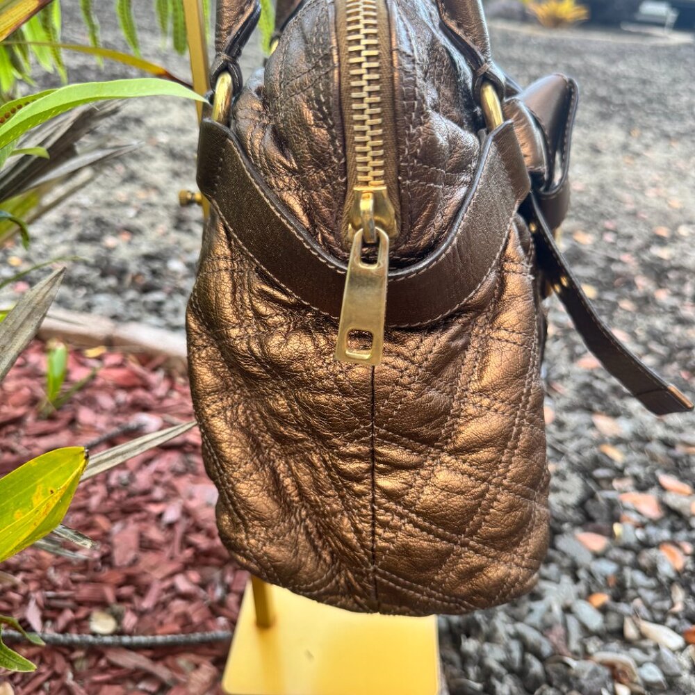 Marc Jacobs Made in Italy Quilted Bronze Metallic Leather Satchel Bag - Picture 7 of 17